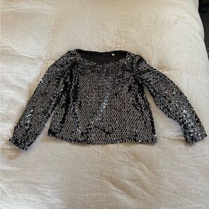 Black Sequin Long Sleeve Top
